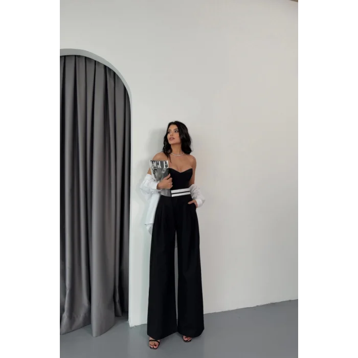 PANTOLON BEL ŞERİT DETAYLI - Siyah