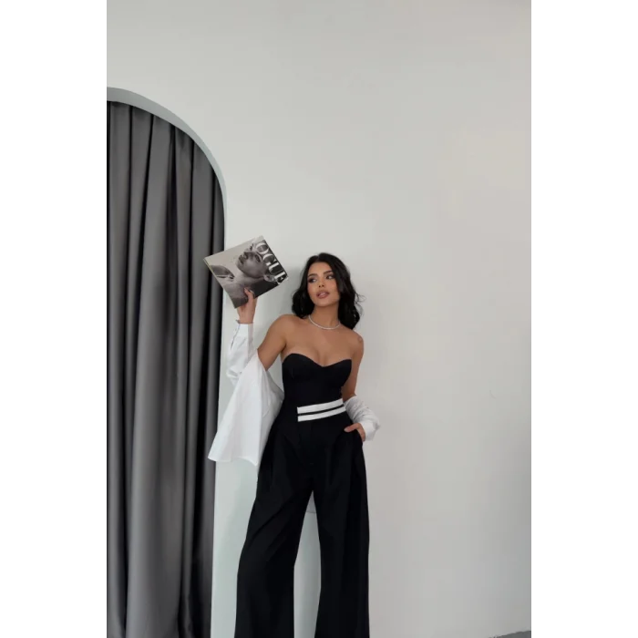 PANTOLON BEL ŞERİT DETAYLI - Siyah