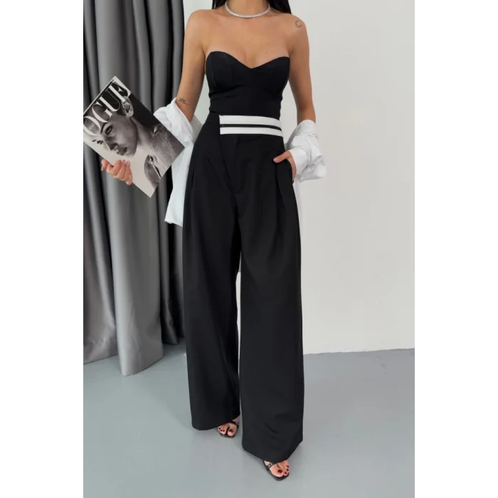 PANTOLON BEL ŞERİT DETAYLI - Siyah