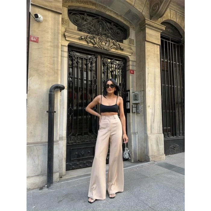 PANTOLON KAPALI CEP DETAYLI SALAŞ PANTOLON - Bej