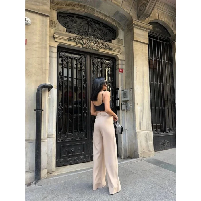 PANTOLON KAPALI CEP DETAYLI SALAŞ PANTOLON - Bej