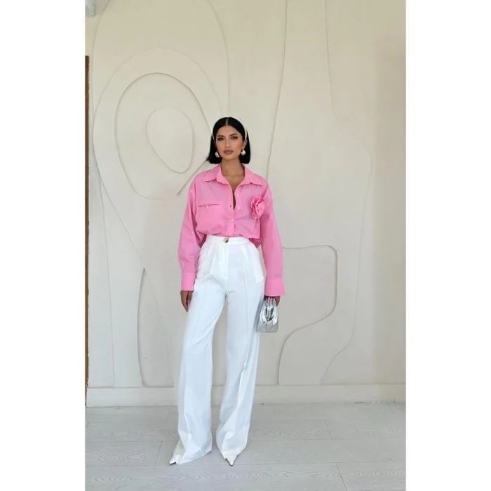 Pembe Fleto Cepli Poplin Gömlek