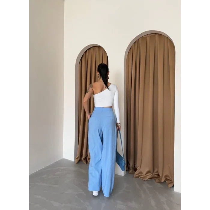 PİLE VE CEP KAPAK DEYALI SALAŞ PANTOLON - Mavi