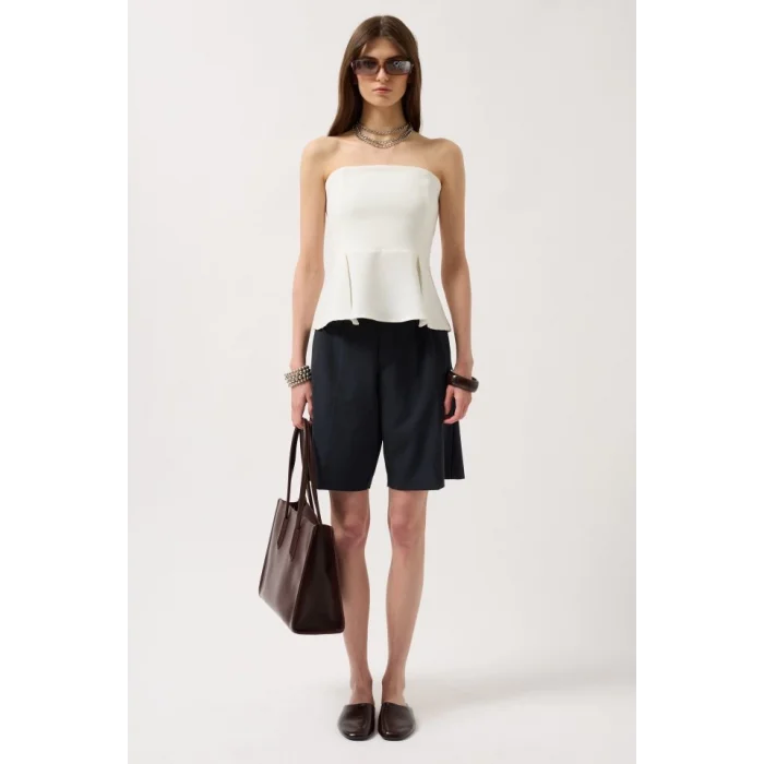 Pileli Straplez Bluz