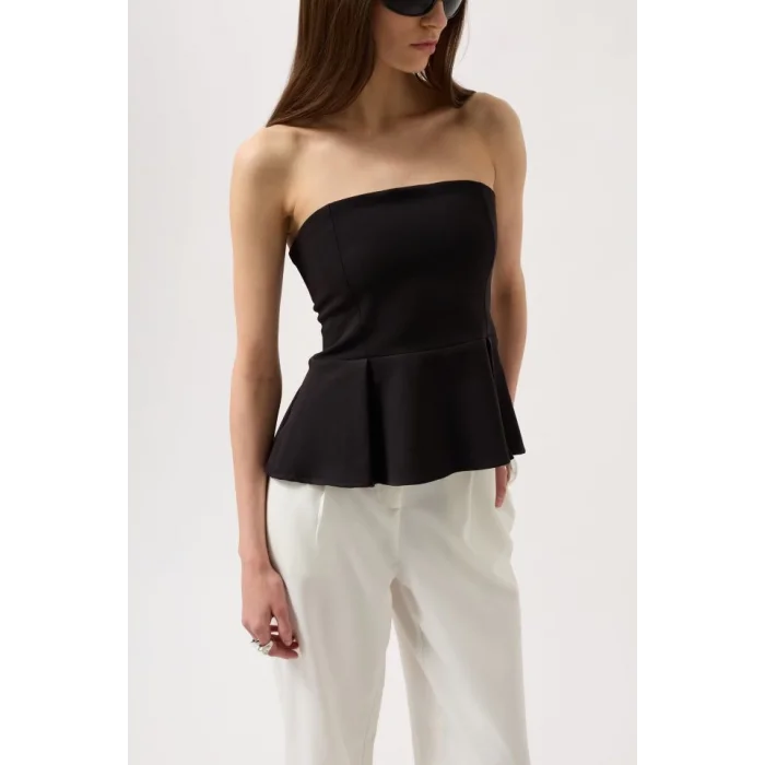 Pileli Straplez Bluz