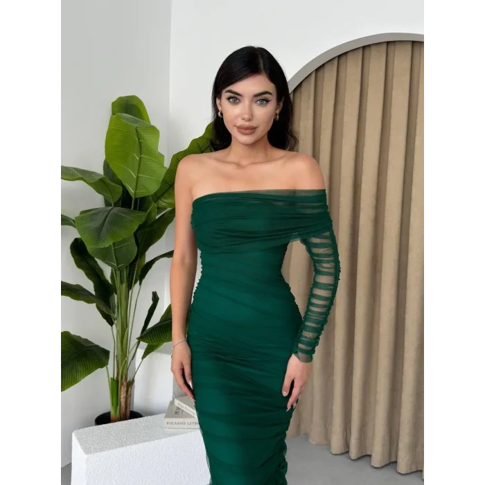 Polack Tek Omuz Tül Elbise