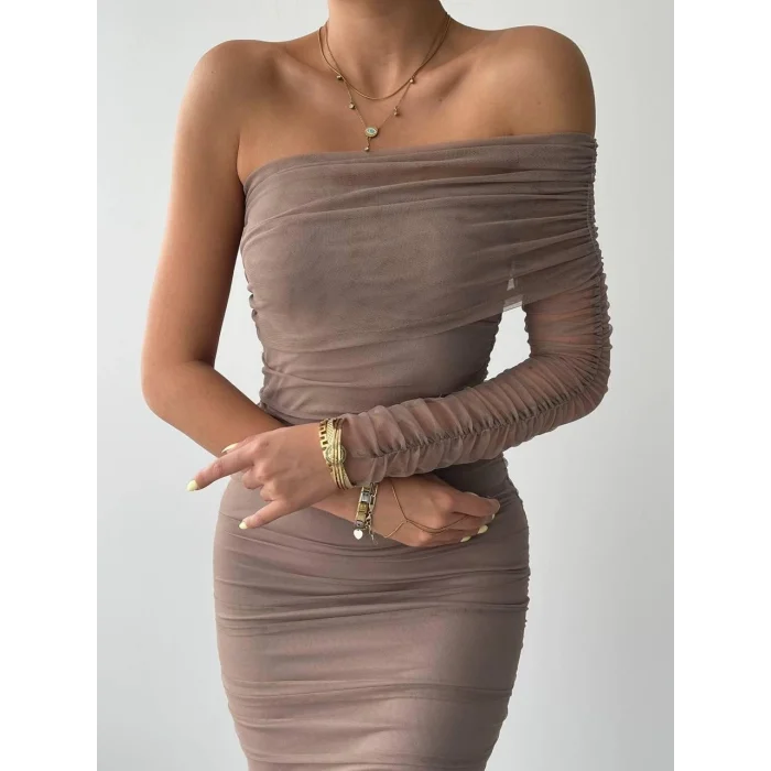 Polack Tek Omuz Tül Elbise