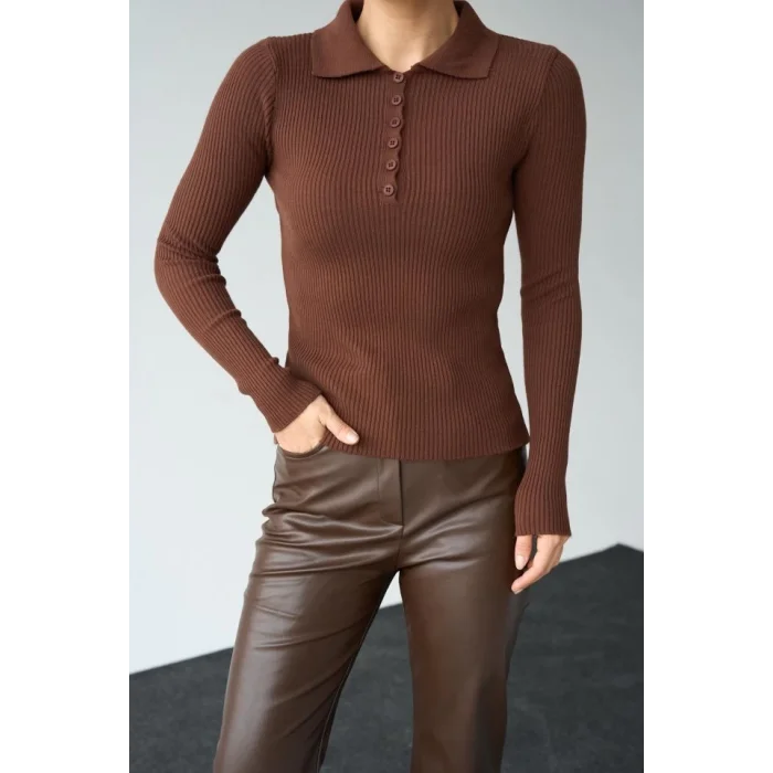 Polo Yaka 6 Düğmeli Kazak - KAHVE