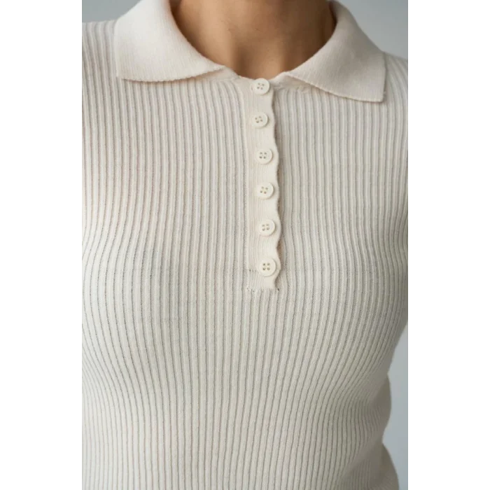 Polo Yaka 6 Düğmeli Kazak - Krem