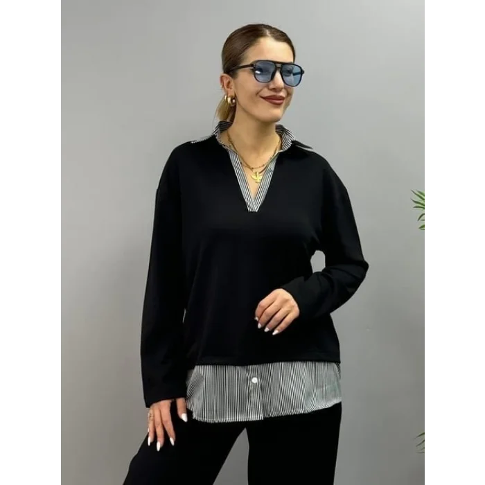 Polo Yaka Gömlek Detay Salaş Balon Pantolunlu ıkılı Takım