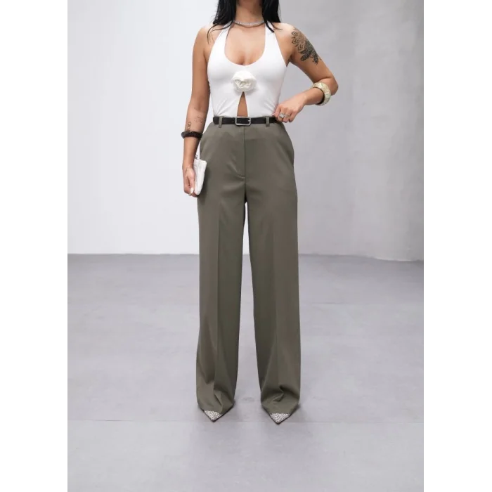 Poly Viscose Yüksek Bel Kemerli̇ Ve Dökümlü Palazzo Pantolon (Kemer Dahi̇l)