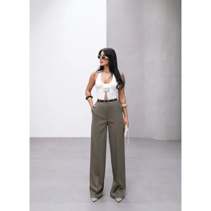 Poly Viscose Yüksek Bel Kemerli̇ Ve Dökümlü Palazzo Pantolon (Kemer Dahi̇l)