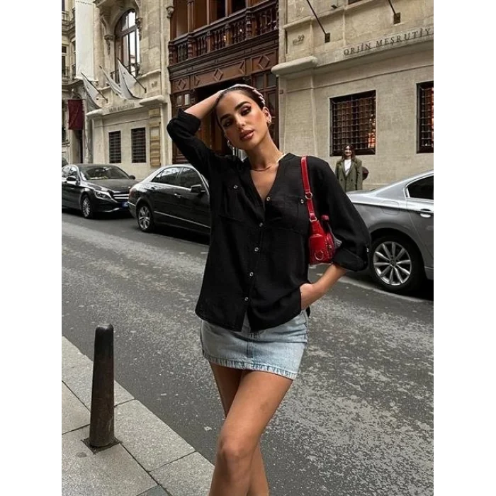 Poulina Flamlı Keten Gömlek 3257-08