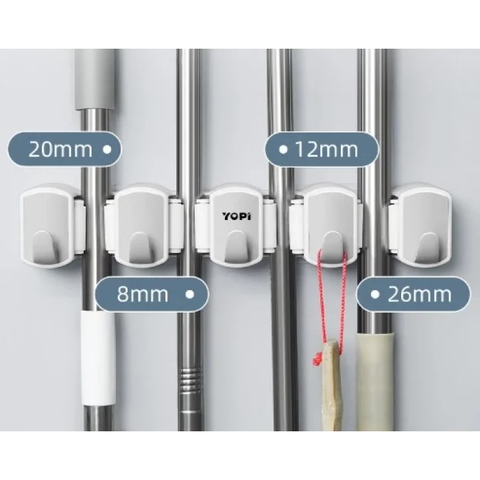 Pratik Yapışkanlı Mop Tutucu 4 Kapasiteli Askılı