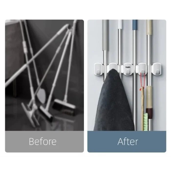 Pratik Yapışkanlı Mop Tutucu 4 Kapasiteli Askılı