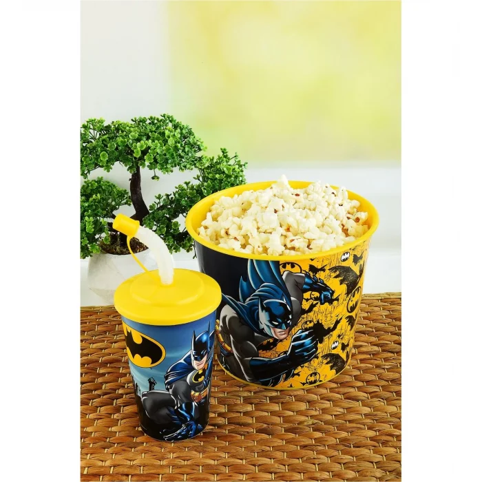 Renkli Popcorn, Çerez, Pipetli Pratik Bardak Seti, Atıştırmalık, Mısır Kovası, 2li Set, Sarı/Erkek