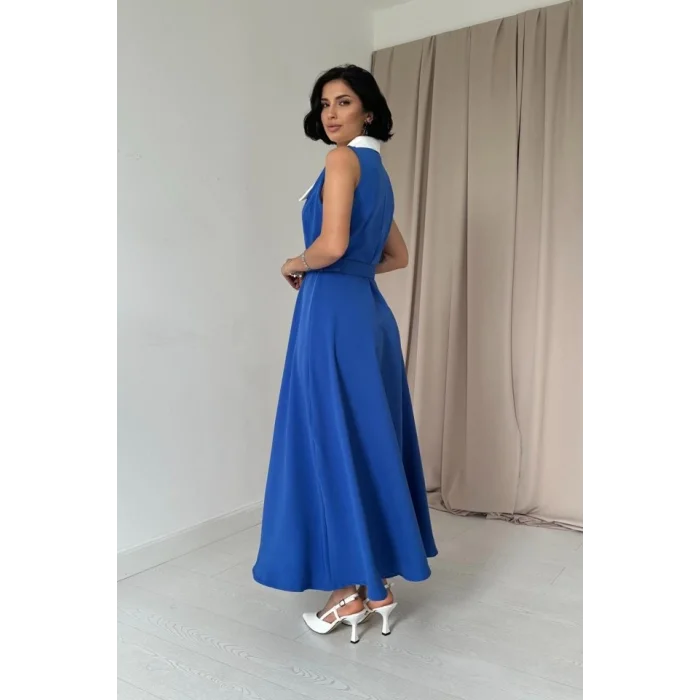 Saks Geniş Yakalı Halter Kollu Elbise