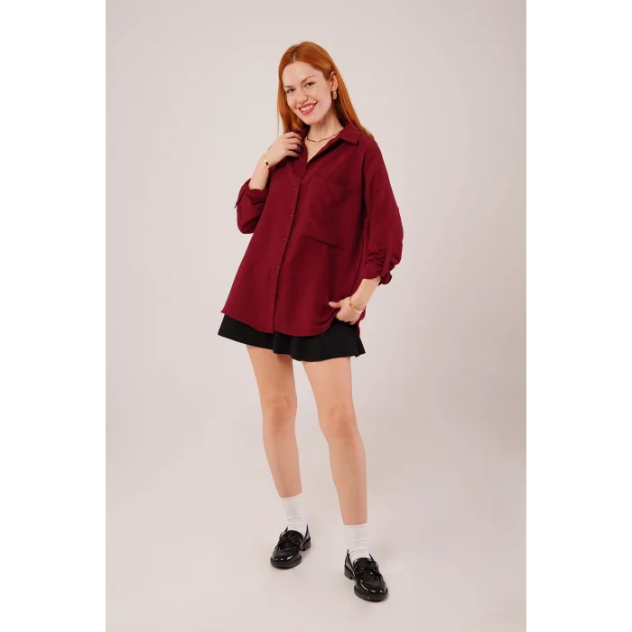 Salaş Kesim Cepli Bordo Gömlek
