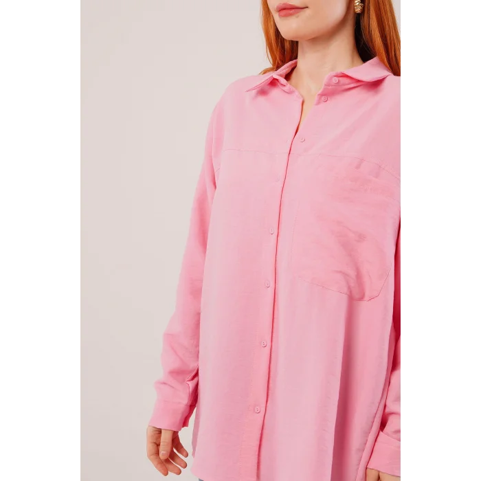 Salaş Kesim Cepli Pembe Gömlek