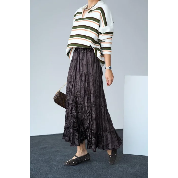 Saten Uzun Etek - KAHVE