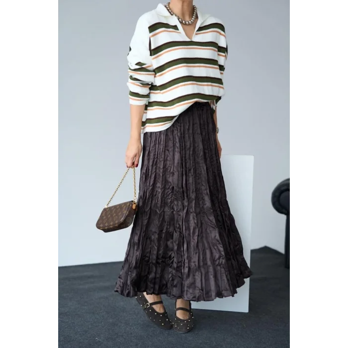 Saten Uzun Etek - KAHVE