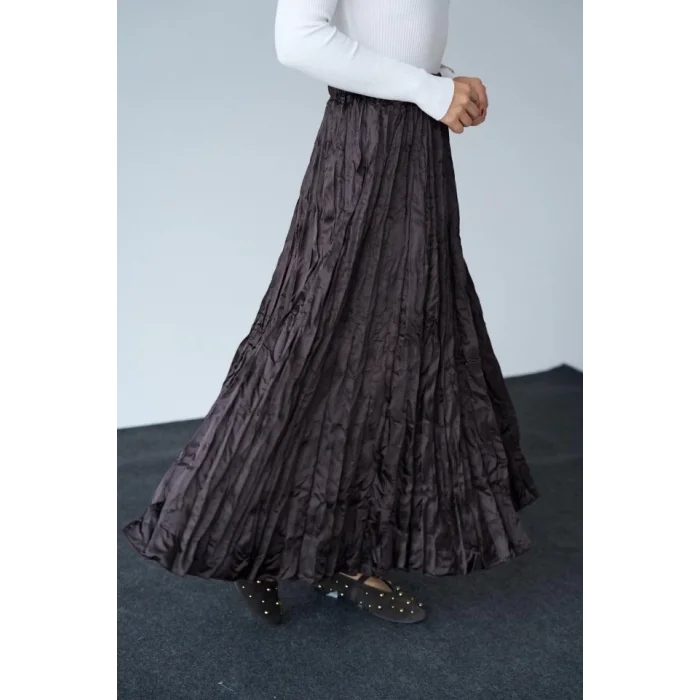 Saten Uzun Etek - KAHVE