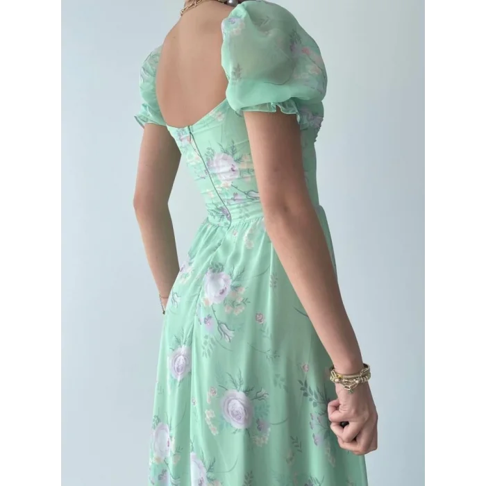 ŞİFON KUMAŞ DİJİTAL DESEN BASKILI ELBİSE