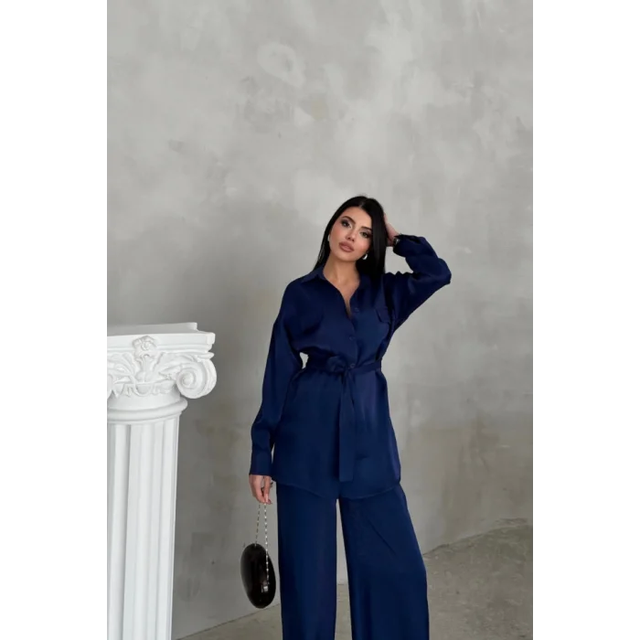 SİMLİ KUMAŞ SALAŞ PANTOLON - GÖMLEK TAKIM - Lacivert