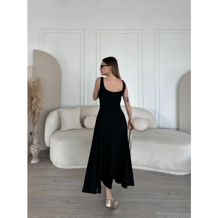 Sırt Dekolteli Kolsuz Uzun Elbise - Siyah