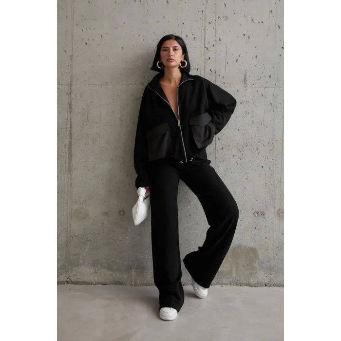 Siyah Cepli Triko Ceket Ve Pantolon Takım