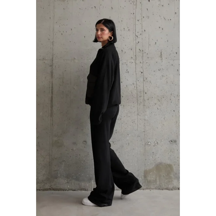 Siyah Cepli Triko Ceket Ve Pantolon Takım