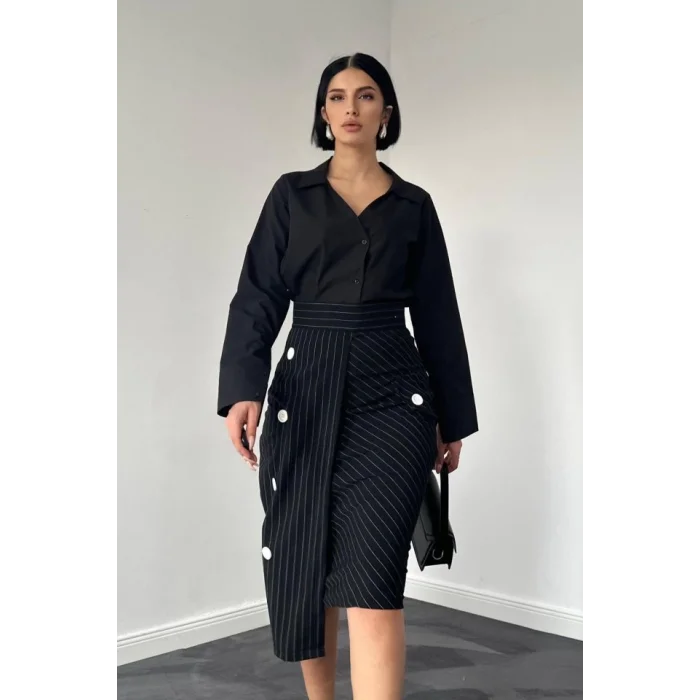 Siyah Çizgili Poliviskon Etek