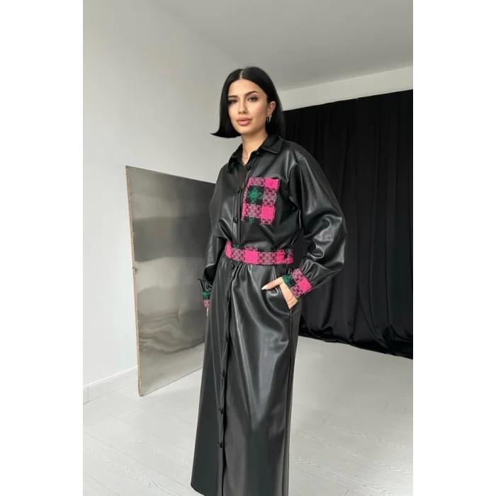 Siyah Garnili Etekli Deri Takım