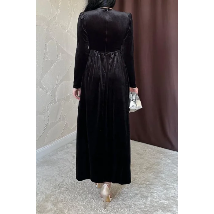 Siyah Göğüs Altı Taşlı Elbise
