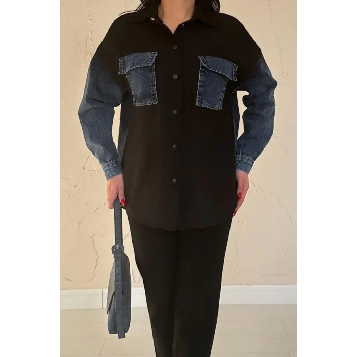 Siyah Kot Garnili Ceket