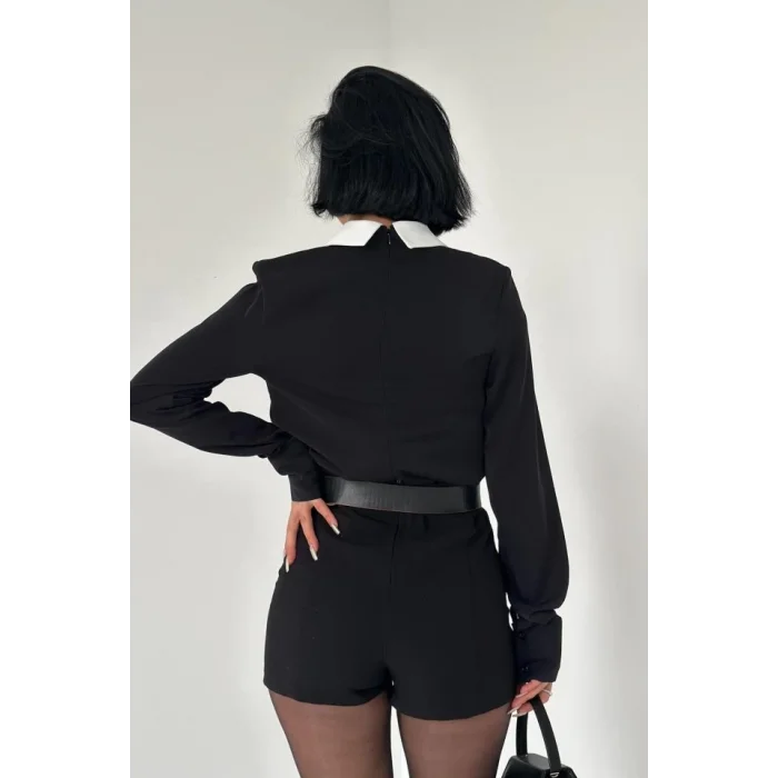 Siyah Önü Kravat Detaylı Bluz