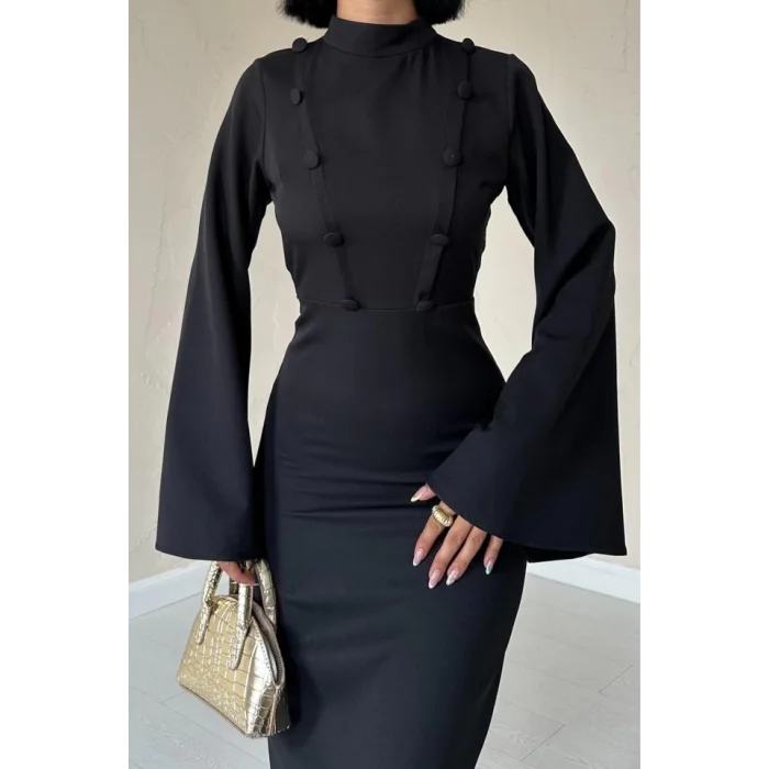 Siyah Tek Kollu Elbise