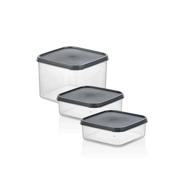 Sızdırmaz, Saklama Kabı, Kilitli Kapak, 3lü (Antrasit)