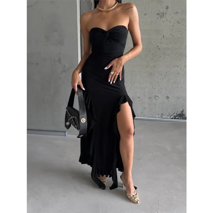 STRABLEZ SANDY ELBİSE YANLARI KATLI - Siyah