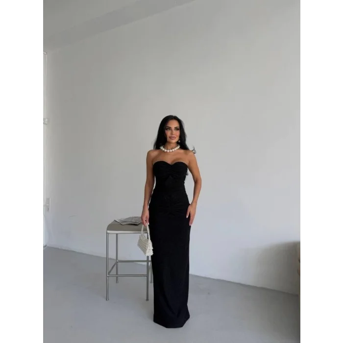 Straplez Simli Uzun Elbise