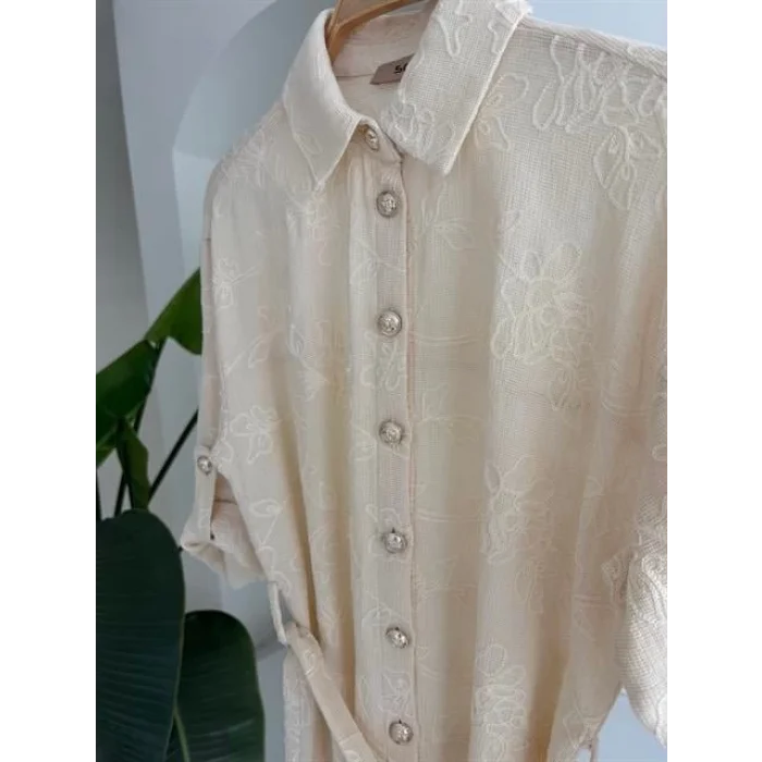 Süzene Nakışlı Ve Gold Düğmeli Elbise 2742