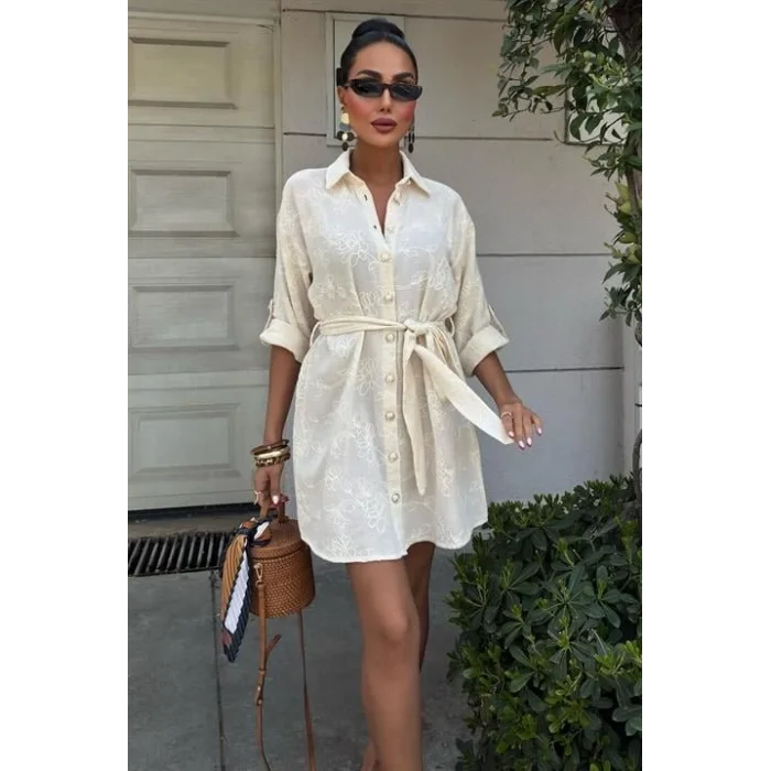 Süzene Nakışlı Ve Gold Düğmeli Elbise 2742