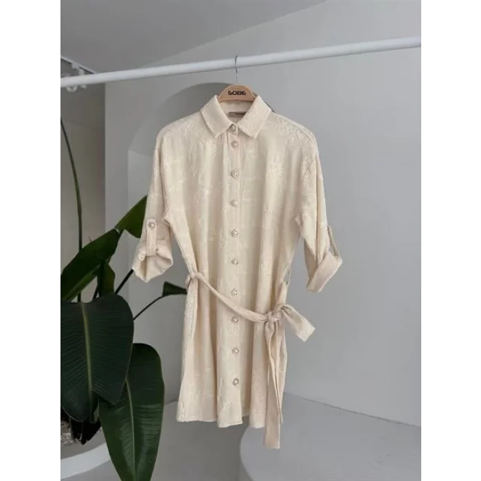 Süzene Nakışlı Ve Gold Düğmeli Elbise 2742