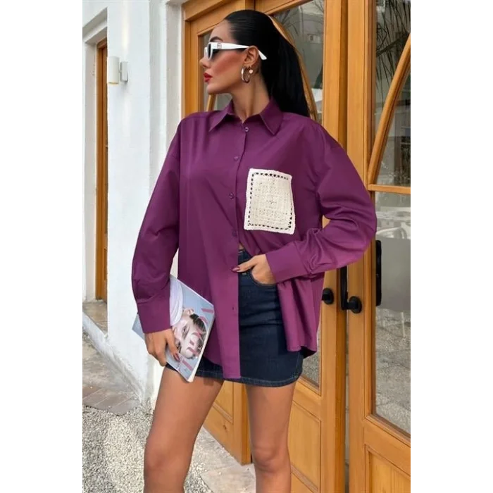 Süzine Cepli Arkası Yırtmaçlı Oversize Gömlek 3420