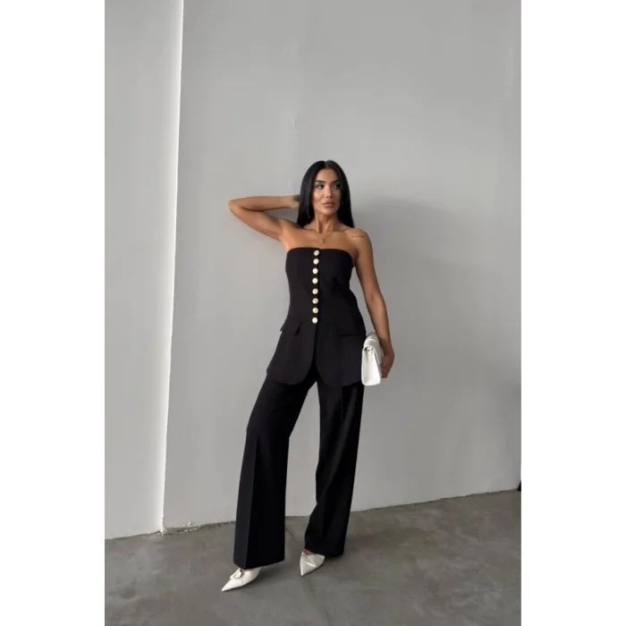 TASARIM GOLD DÜĞMELİ STRABLEZYELEK - Siyah