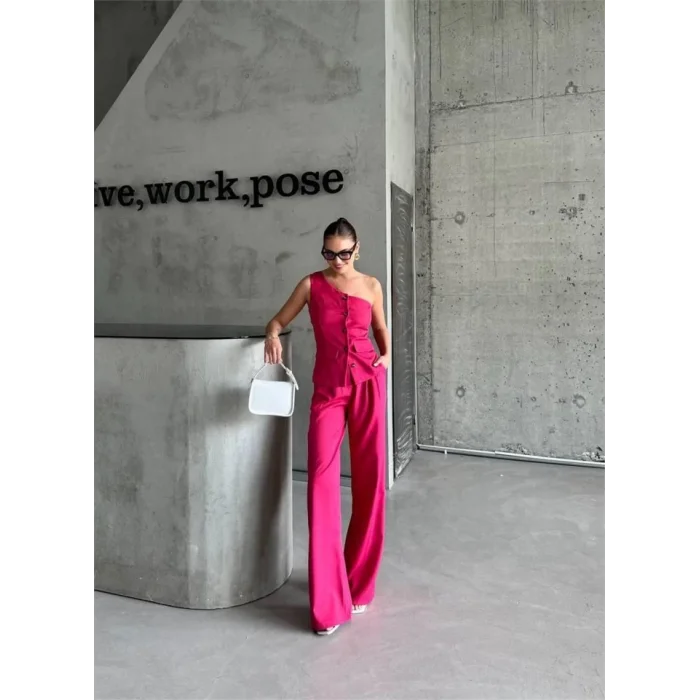 TEK KOL YELEK - PANTOLON TAKIM ATLAS - Fuşya