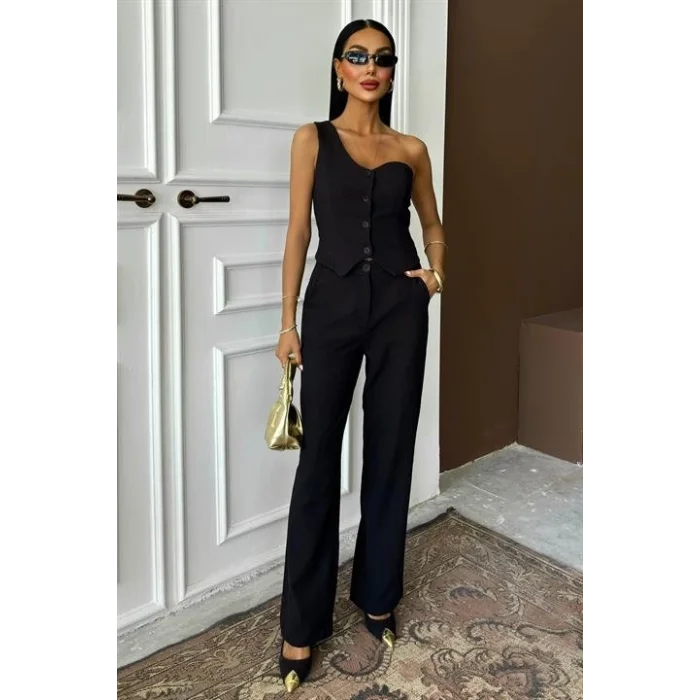 Tek Omuz Büstiyer Plazzo Pantolon Viscon Takım 10159