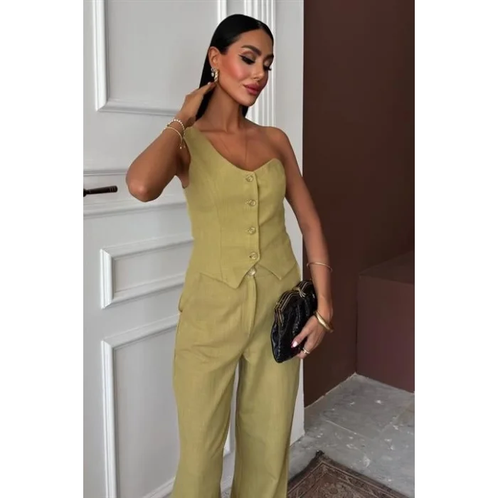 Tek Omuz Büstiyer Plazzo Pantolon Viscon Takım 10159
