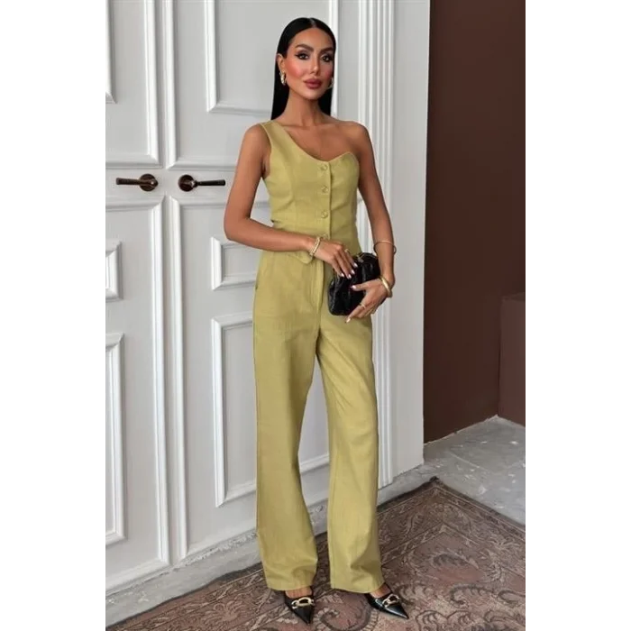 Tek Omuz Büstiyer Plazzo Pantolon Viscon Takım 10159