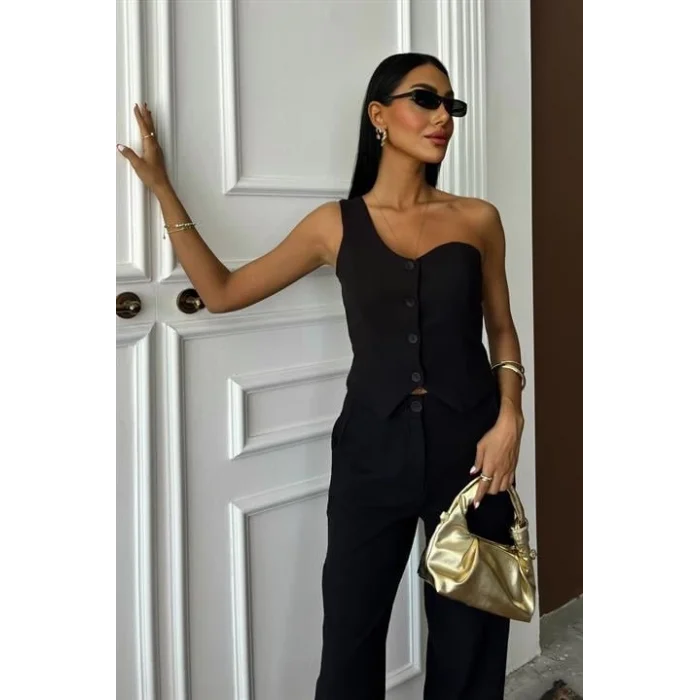 Tek Omuz Büstiyer Plazzo Pantolon Viscon Takım 10159